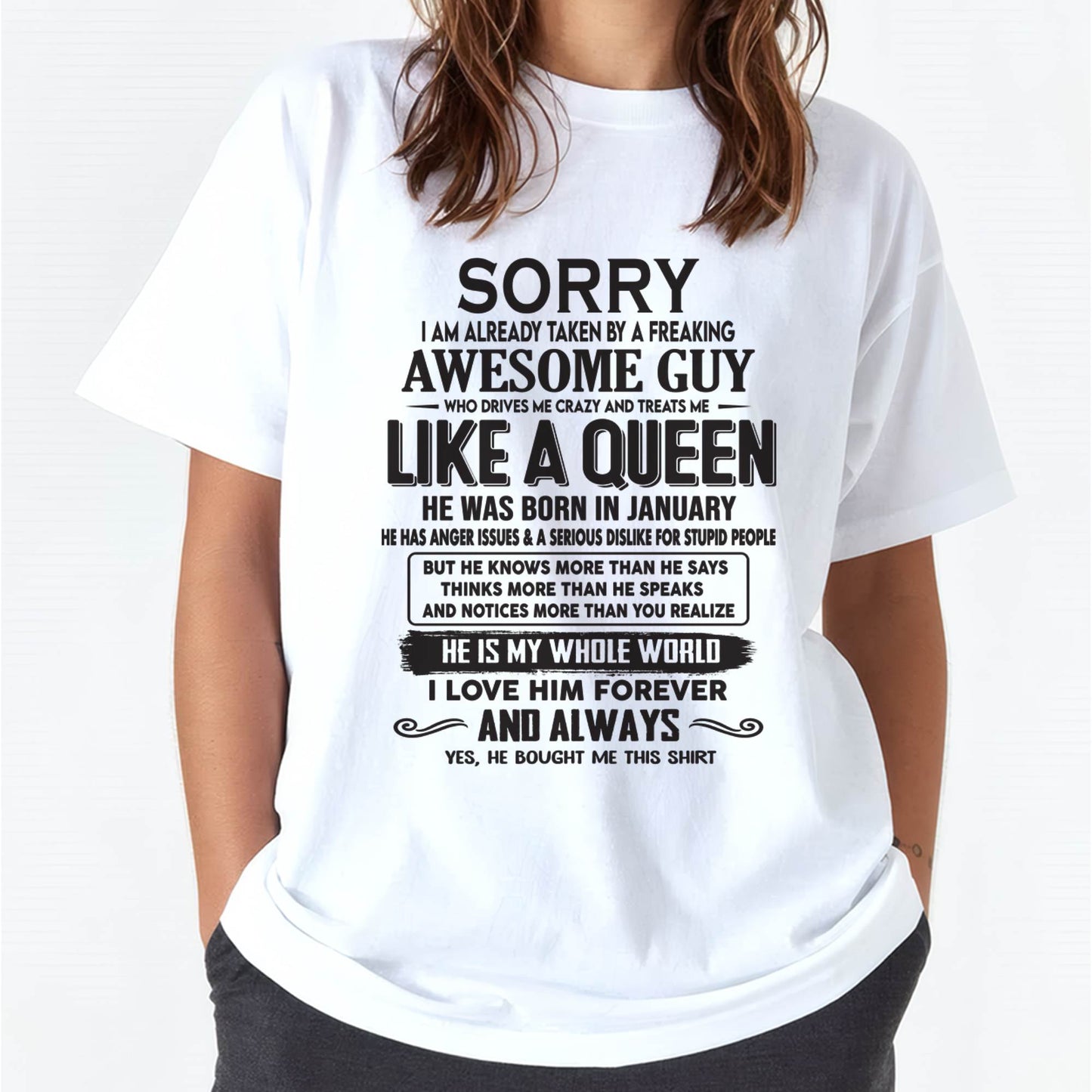 January - Sorry I am already taken by a freaking awesome guy - Gift for Wife From Husband - TLEE01 (SKU08-25-01)