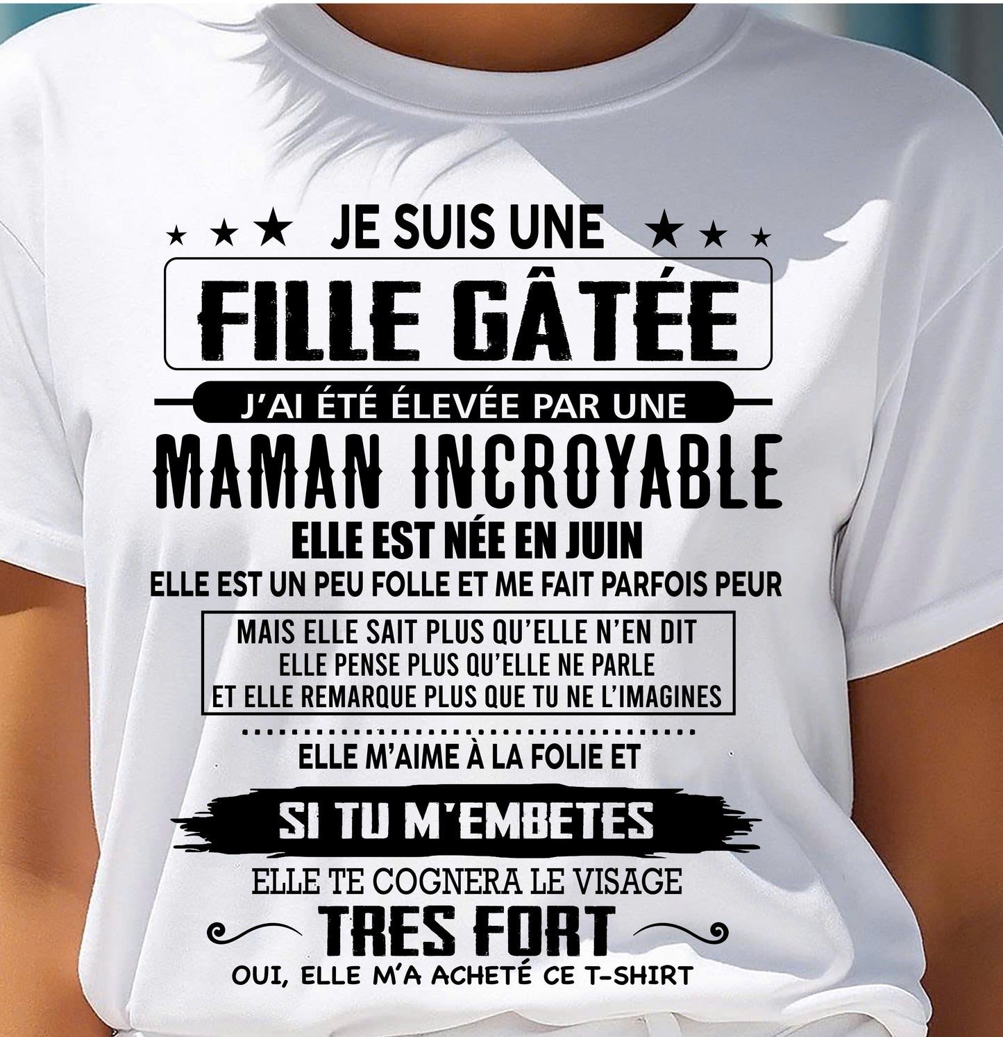 JUIN - T-SHIRT JE SUIS UNE FILLE CHANCEUSE – CADEAU TOUCHANT DE MAMAN INCROYABLE - fr06 / TLEE06 (SKU26T-0190-06)