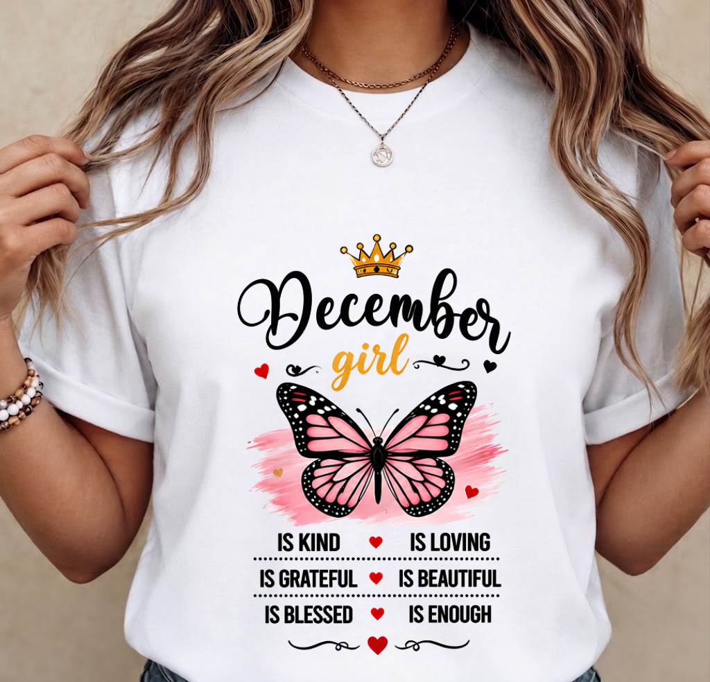 DECEMBER GIRL BUTTERFLY SHIRT - FOR WOMEN - TLEE12 (SKU2608-593-12)