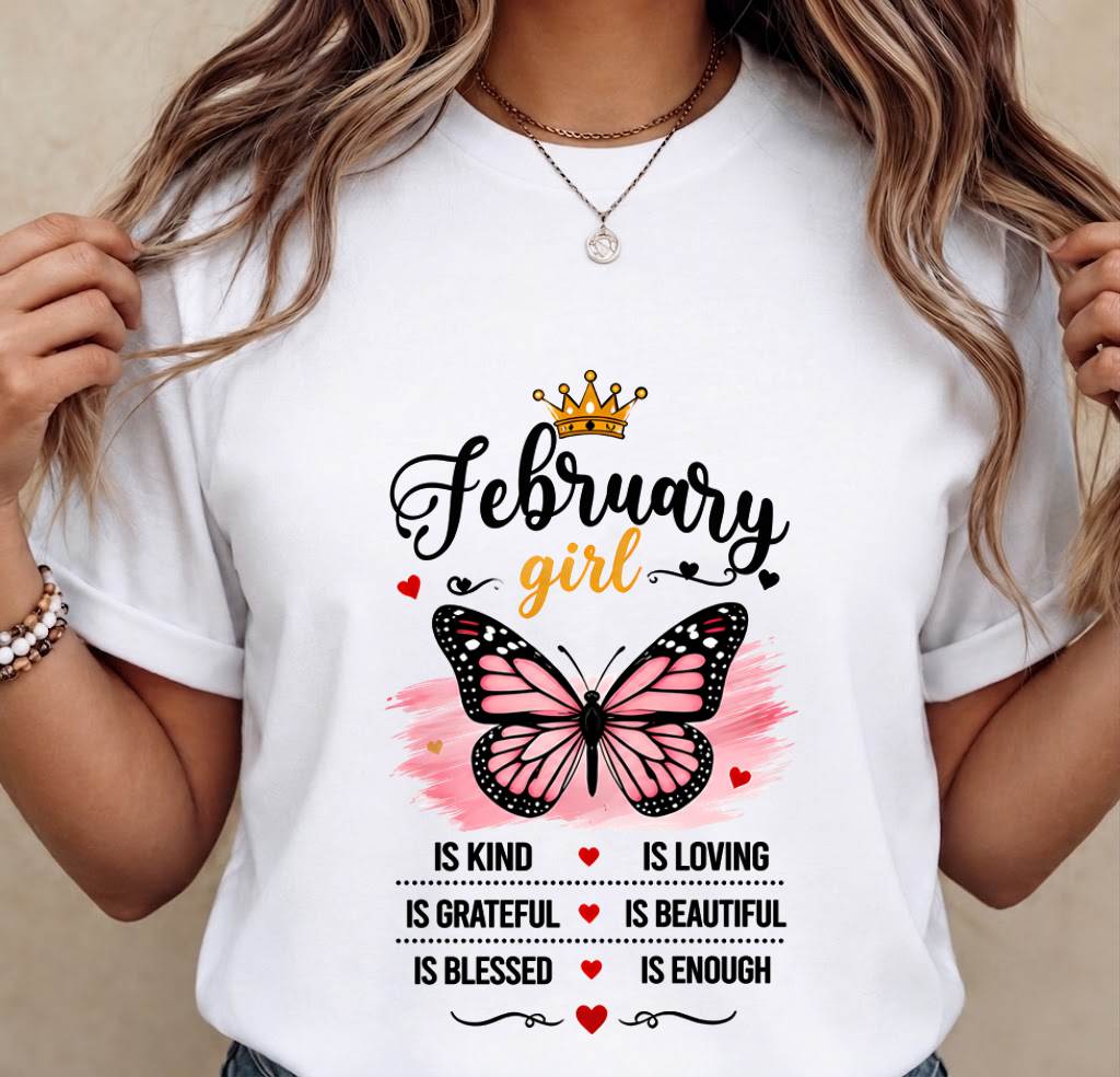 FEBRUARY GIRL BUTTERFLY SHIRT - FOR WOMEN - TLEE02 (SKU2608-593-02)