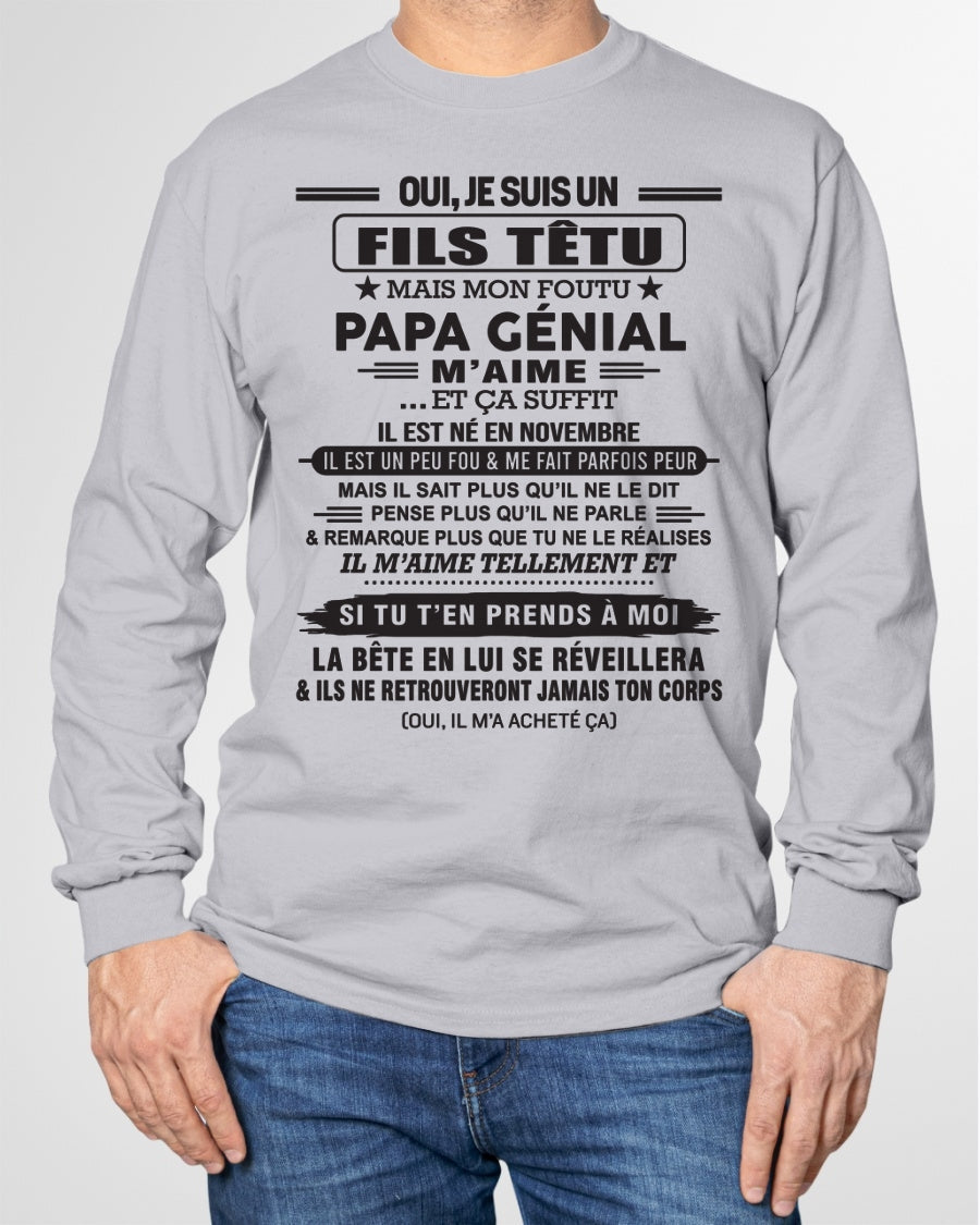 NOVEMBRE - Oui, je suis un garçon têtu – T-shirt | Cadeau d’anniversaire de papa pour son fils - TLEE11 / fr11 (SKU12-260-11)
