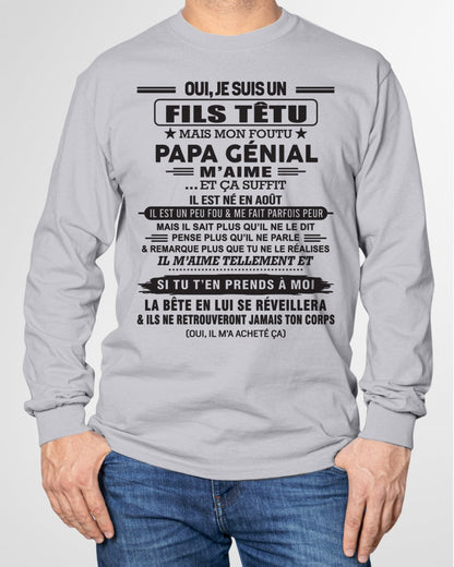 AOÛT - Oui, je suis un garçon têtu – T-shirt | Cadeau d’anniversaire de papa pour son fils - TLEE08 / fr08 (SKU12-260-08)