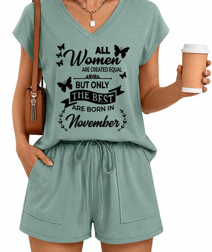 NOVEMBER - V-NECK SHORT SET W02 -  FOR WOMEN - TLEE11 (SKU2607-124-11)