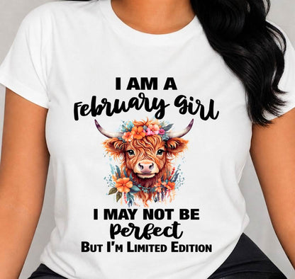 FEBRUARY GIRL FLORAL HIGHLAND COW TEE - FOR WOMEN - TLEE02 (SKU2607-278-02)
