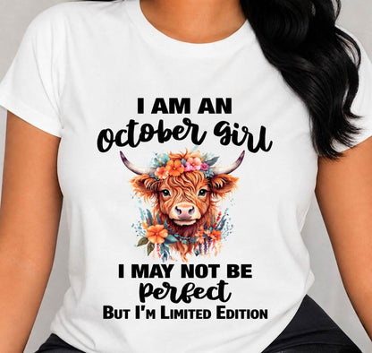 OCTOBER GIRL FLORAL HIGHLAND COW TEE - FOR WOMEN - TLEE10 (SKU2607-278-10)
