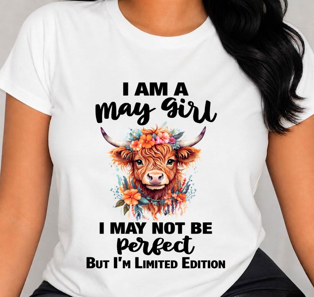 MAY GIRL FLORAL HIGHLAND COW TEE - FOR WOMEN - TLEE05 (SKU2607-278-05)