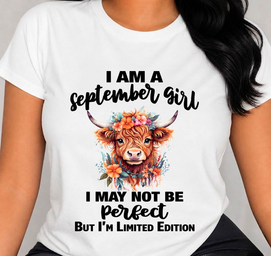 SEPTEMBER GIRL FLORAL HIGHLAND COW TEE - FOR WOMEN - TLEE09 (SKU2607-278-09)