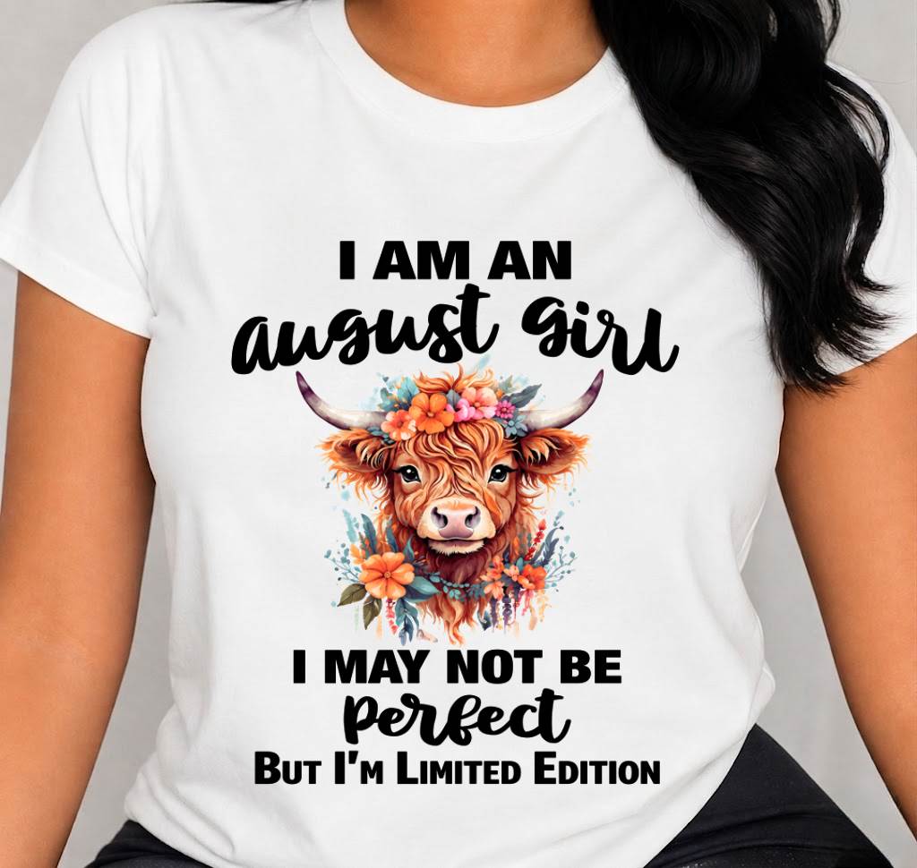 AUGUST GIRL FLORAL HIGHLAND COW TEE - FOR WOMEN - TLEE08 (SKU2607-278-08)