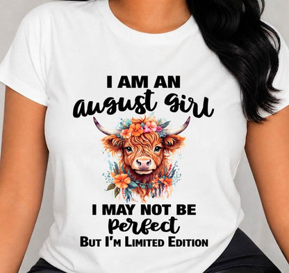 AUGUST GIRL FLORAL HIGHLAND COW TEE - FOR WOMEN - TLEE08 (SKU2607-278-08)