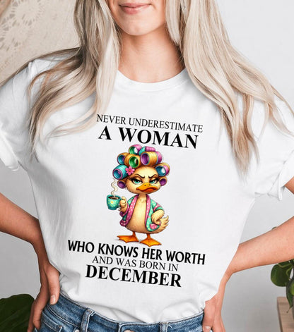 DECEMBER – NEVER UNDERESTIMATE A WOMAN WHO KNOWS HER WORTH - FOR WOMEN - TLEE12 (SKU2604-56-12)