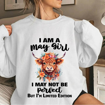 MAY GIRL FLORAL HIGHLAND COW TEE - FOR WOMEN - TLEE05 (SKU2607-278-05)