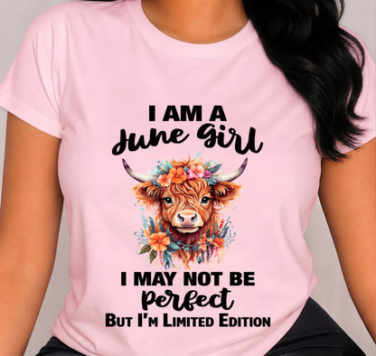 JUNE GIRL FLORAL HIGHLAND COW TEE - FOR WOMEN - TLEE06 (SKU2607-278-06)