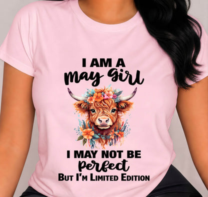 MAY GIRL FLORAL HIGHLAND COW TEE - FOR WOMEN - TLEE05 (SKU2607-278-05)