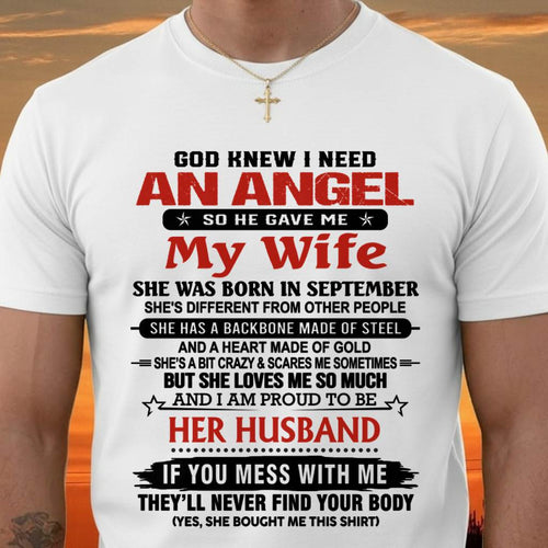 SEPTEMBER - WHEN I NEEDED AN ANGEL, GOD GAVE ME MY WIFE. PROUD TO BE HER HUSBAND - FROM WIFE - TLEE09 (SKU26T-01205-09)