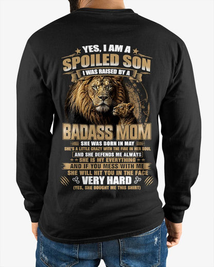 MAY BORN BADASS MOM – SPOILED SON LION T-SHIRT - FROM MOM - TLEE05 (SKU2605-285-05)