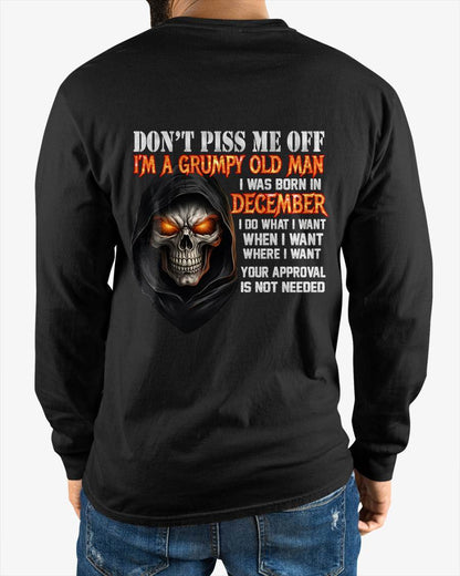 DECEMBER BORN GRUMPY OLD MAN SKULL T-SHIRT – FUNNY ATTITUDE SHIRT - FOR MAN - TLEE12 (SKU2603-323-12)