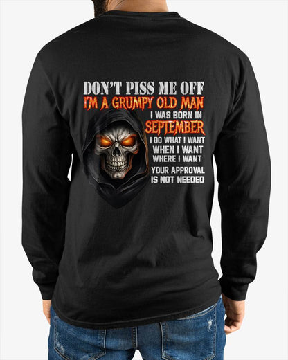SEPTEMBER BORN GRUMPY OLD MAN SKULL T-SHIRT – FUNNY ATTITUDE SHIRT - FOR MAN - TLEE09 (SKU2603-323-09)