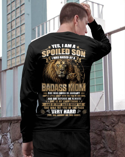 JANUARY BORN BADASS MOM – SPOILED SON LION T-SHIRT - FROM MOM - TLEE01 (SKU2605-285-01)