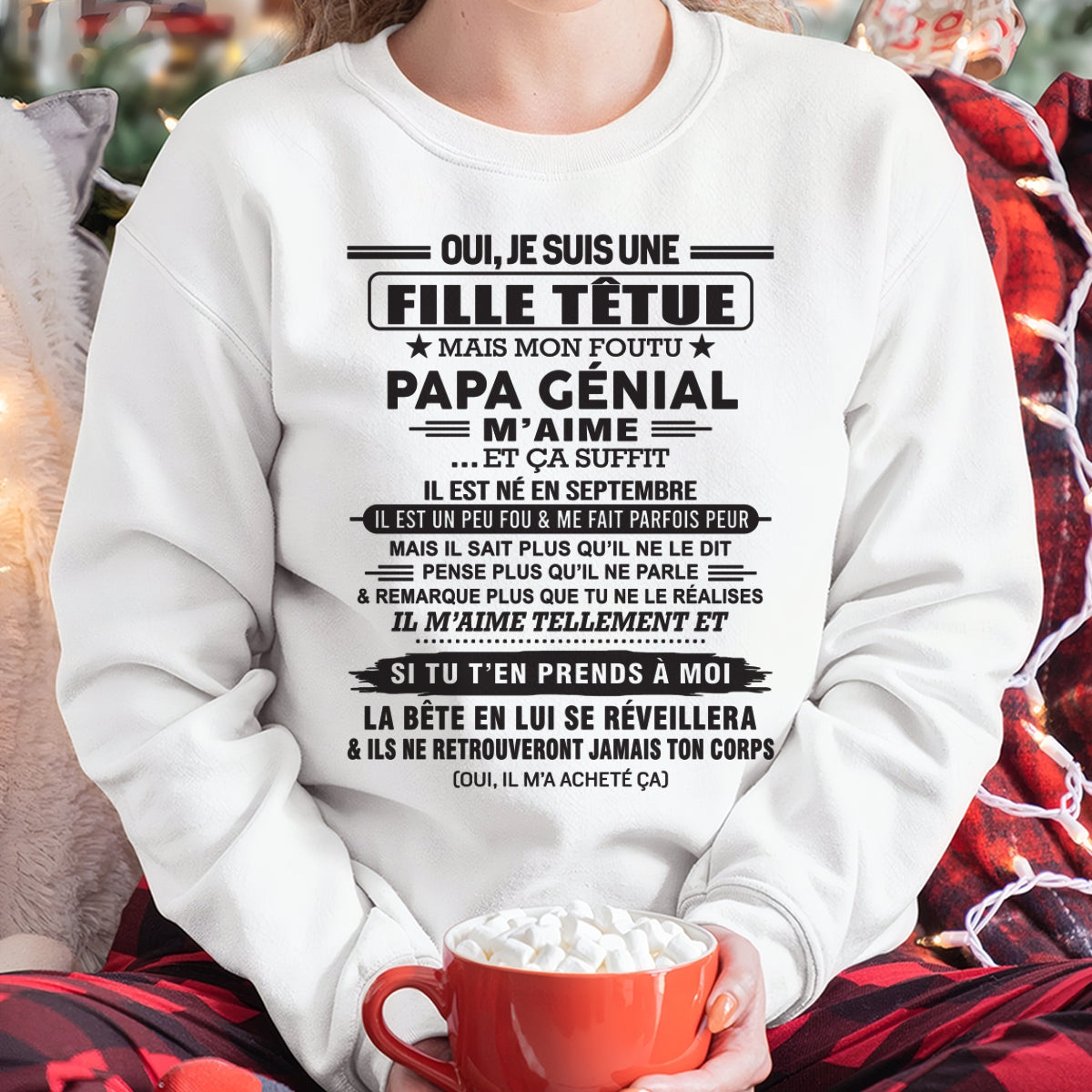 SEPTEMBRE - Oui, je suis une fille têtue – T-shirt | Cadeau d’anniversaire de papa pour sa fille - TLEE09 / fr09 (SKU12-214-09)