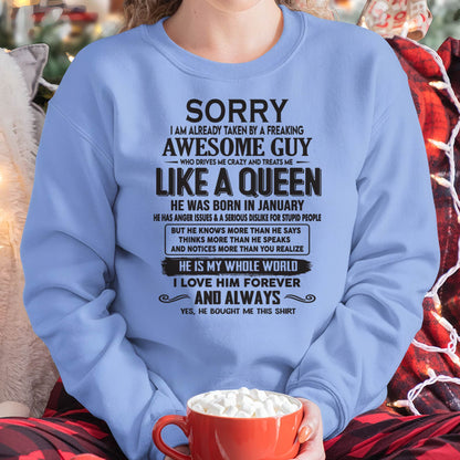 January - Sorry I am already taken by a freaking awesome guy - Gift for Wife From Husband - TLEE01 (SKU08-25-01)