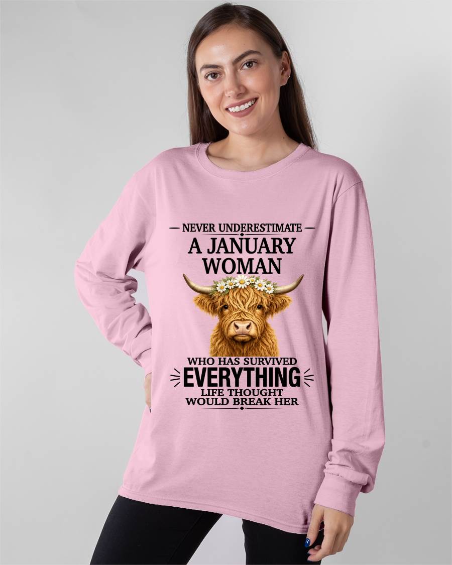 JANUARY WOMAN HIGHLAND COW SHIRT - FOR WOMEN - TLEE01 (SKU2606-158-01)