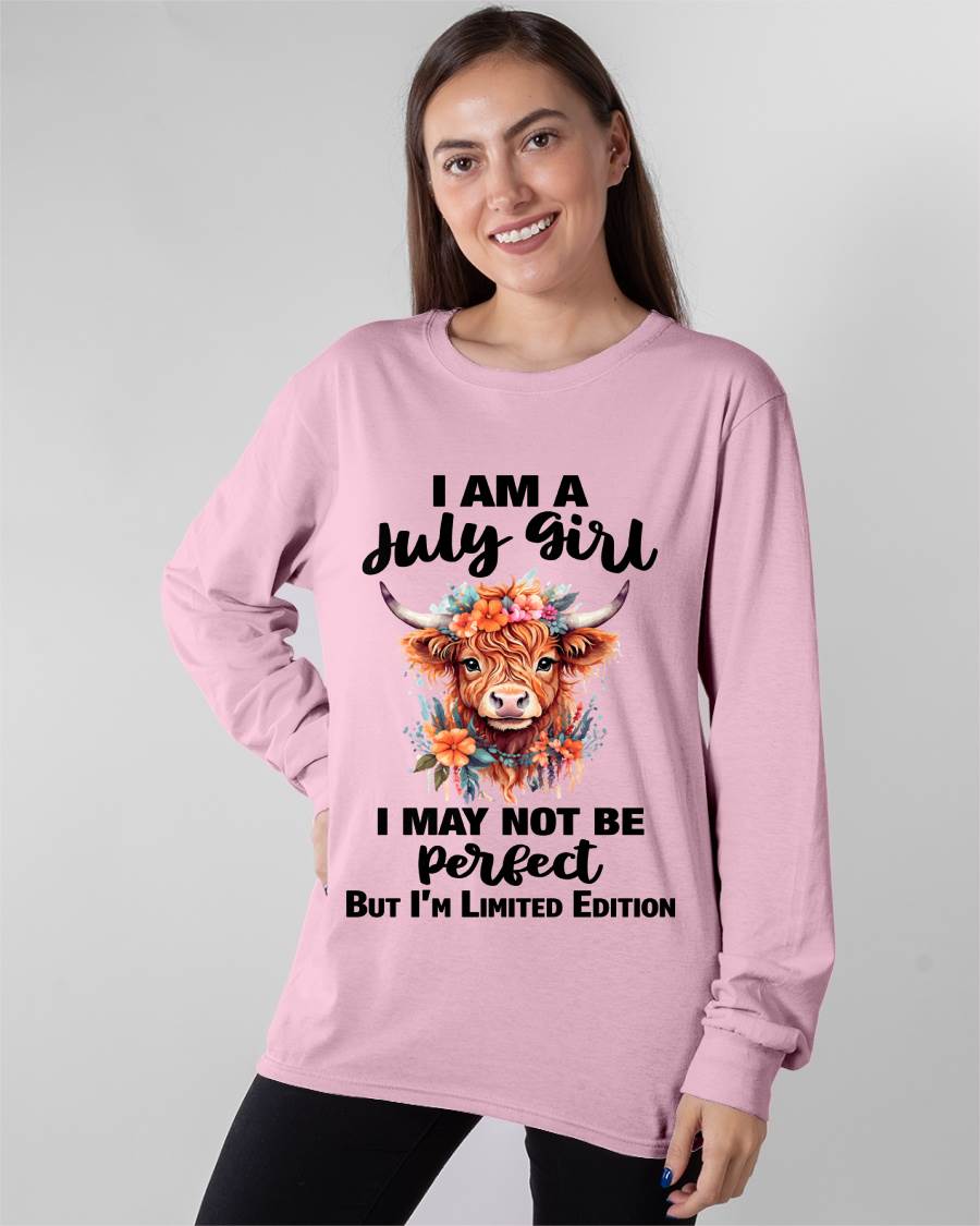 JULY GIRL FLORAL HIGHLAND COW TEE - FOR WOMEN - TLEE07 (SKU2607-278-07)