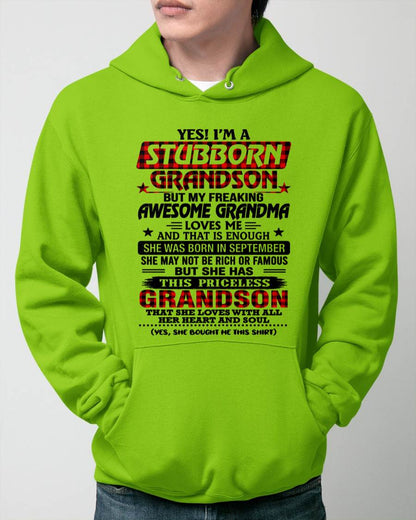 SEPTEMBER - STUBBORN GRANDSON GRANDMA SHIRT - FROM GRANDMA - TLEE09 (SKU2608-86-09)