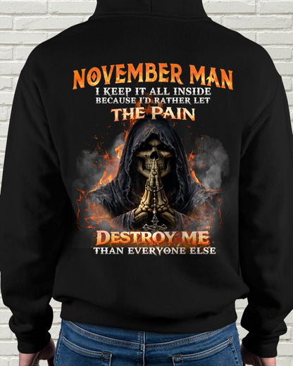NOVEMBER MAN SKULL SHIRT – I KEEP IT ALL INSIDE DARK GOTHIC T-SHIRT - FOR MAN - TLEE11 (SKU2604-136-11)