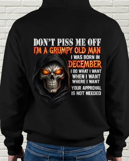 DECEMBER BORN GRUMPY OLD MAN SKULL T-SHIRT – FUNNY ATTITUDE SHIRT - FOR MAN - TLEE12 (SKU2603-323-12)