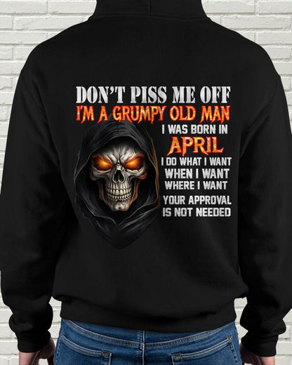 APRIL BORN GRUMPY OLD MAN SKULL T-SHIRT – FUNNY ATTITUDE SHIRT - FOR MAN - TLEE04 (SKU2603-323-04)