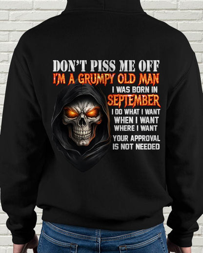 SEPTEMBER BORN GRUMPY OLD MAN SKULL T-SHIRT – FUNNY ATTITUDE SHIRT - FOR MAN - TLEE09 (SKU2603-323-09)