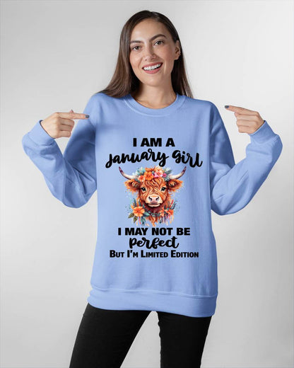 JANUARY GIRL FLORAL HIGHLAND COW TEE - FOR WOMEN - TLEE01 (SKU2607-278-01)