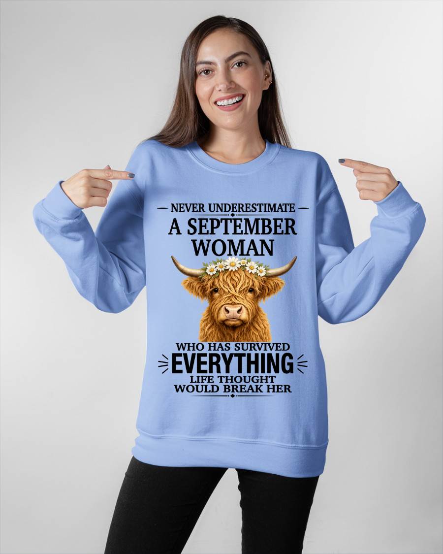 SEPTEMBER WOMAN HIGHLAND COW SHIRT - FOR WOMEN - TLEE09 (SKU2606-158-09)