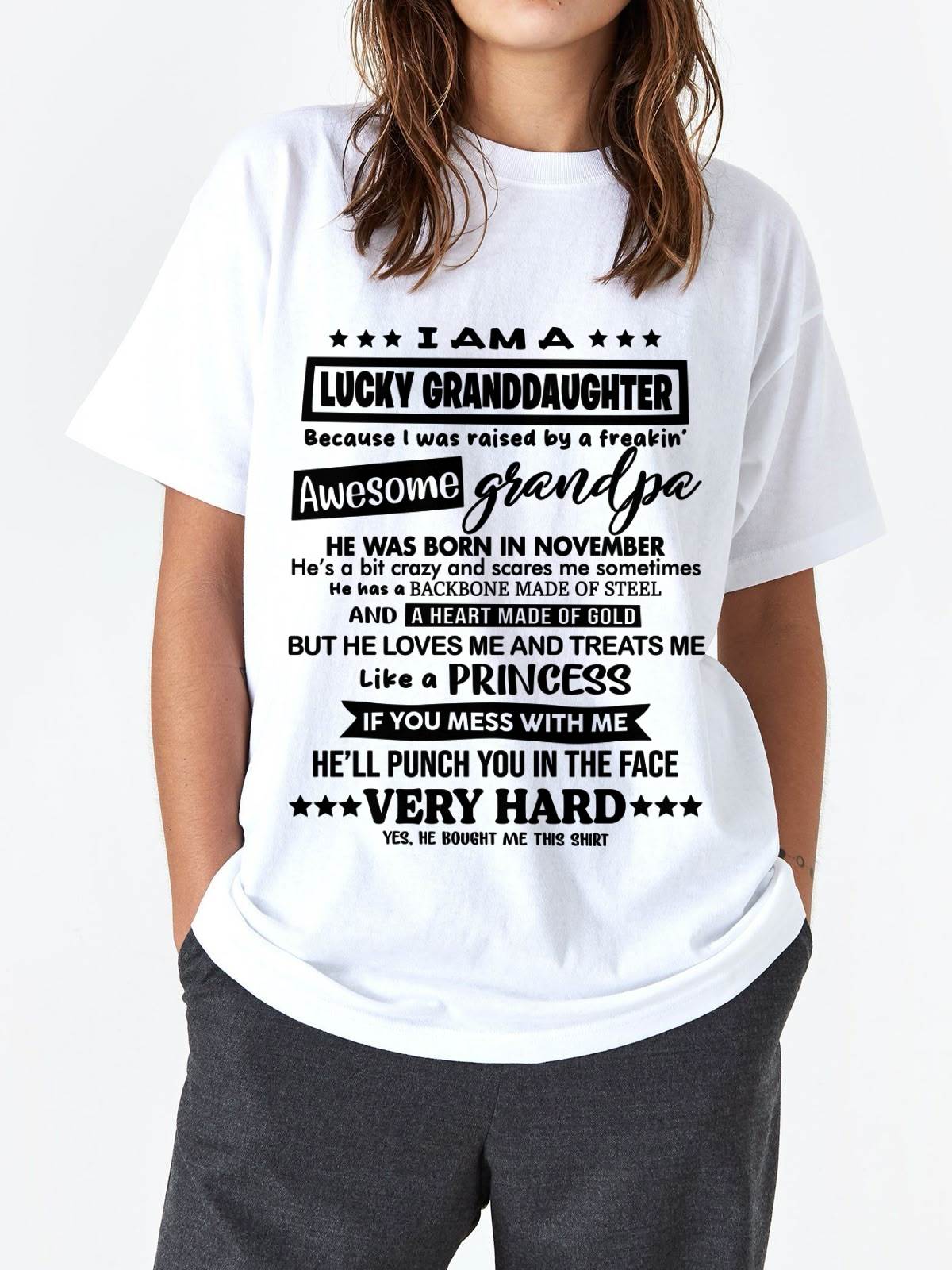 NOVEMBER GRANDPA - LUCKY GRANDDAUGHTER SHIRT RAISED BY AN AWESOME GRANDPA - FROM GRANDPA - TLEE11 (SKU2603-271-11)