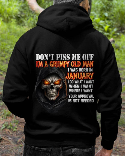 JANUARY BORN GRUMPY OLD MAN SKULL T-SHIRT – FUNNY ATTITUDE SHIRT - FOR MAN - TLEE01 (SKU2603-323-01)