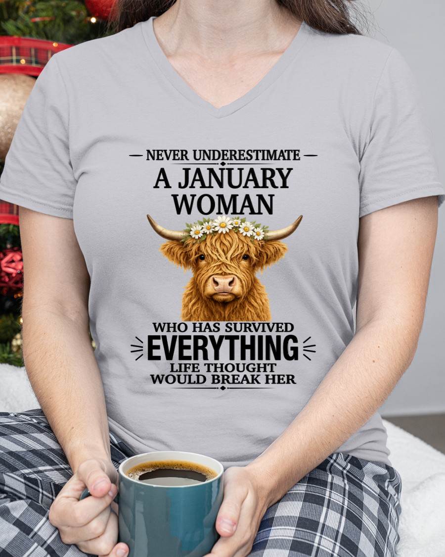 JANUARY WOMAN HIGHLAND COW SHIRT - FOR WOMEN - TLEE01 (SKU2606-158-01)
