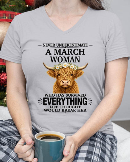 MARCH WOMAN HIGHLAND COW SHIRT - FOR WOMEN - TLEE03 (SKU2606-158-03)