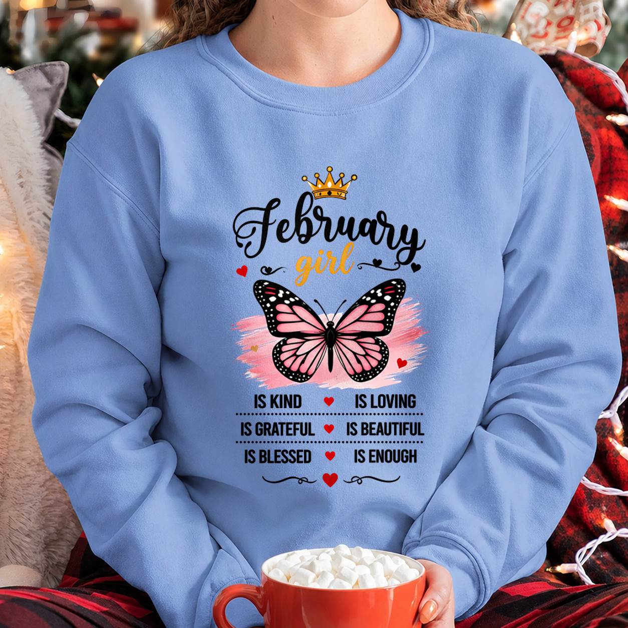 FEBRUARY GIRL BUTTERFLY SHIRT - FOR WOMEN - TLEE02 (SKU2608-593-02)