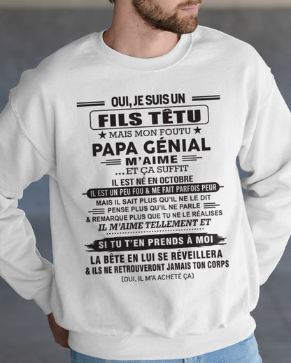 OCTOBRE - Oui, je suis un garçon têtu – T-shirt | Cadeau d’anniversaire de papa pour son fils - TLEE10 / fr10 (SKU12-260-10)