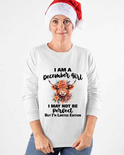 DECEMBER GIRL FLORAL HIGHLAND COW TEE - FOR WOMEN - TLEE12 (SKU2607-278-12)