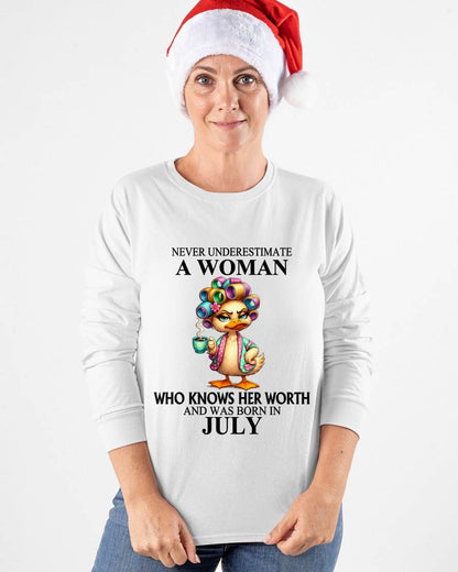 JULY – NEVER UNDERESTIMATE A WOMAN WHO KNOWS HER WORTH - FOR WOMEN - TLEE07 (SKU2604-56-07)