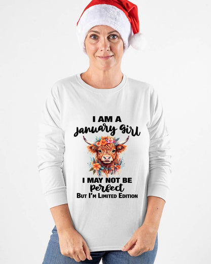 JANUARY GIRL FLORAL HIGHLAND COW TEE - FOR WOMEN - TLEE01 (SKU2607-278-01)
