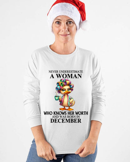 DECEMBER – NEVER UNDERESTIMATE A WOMAN WHO KNOWS HER WORTH - FOR WOMEN - TLEE12 (SKU2604-56-12)