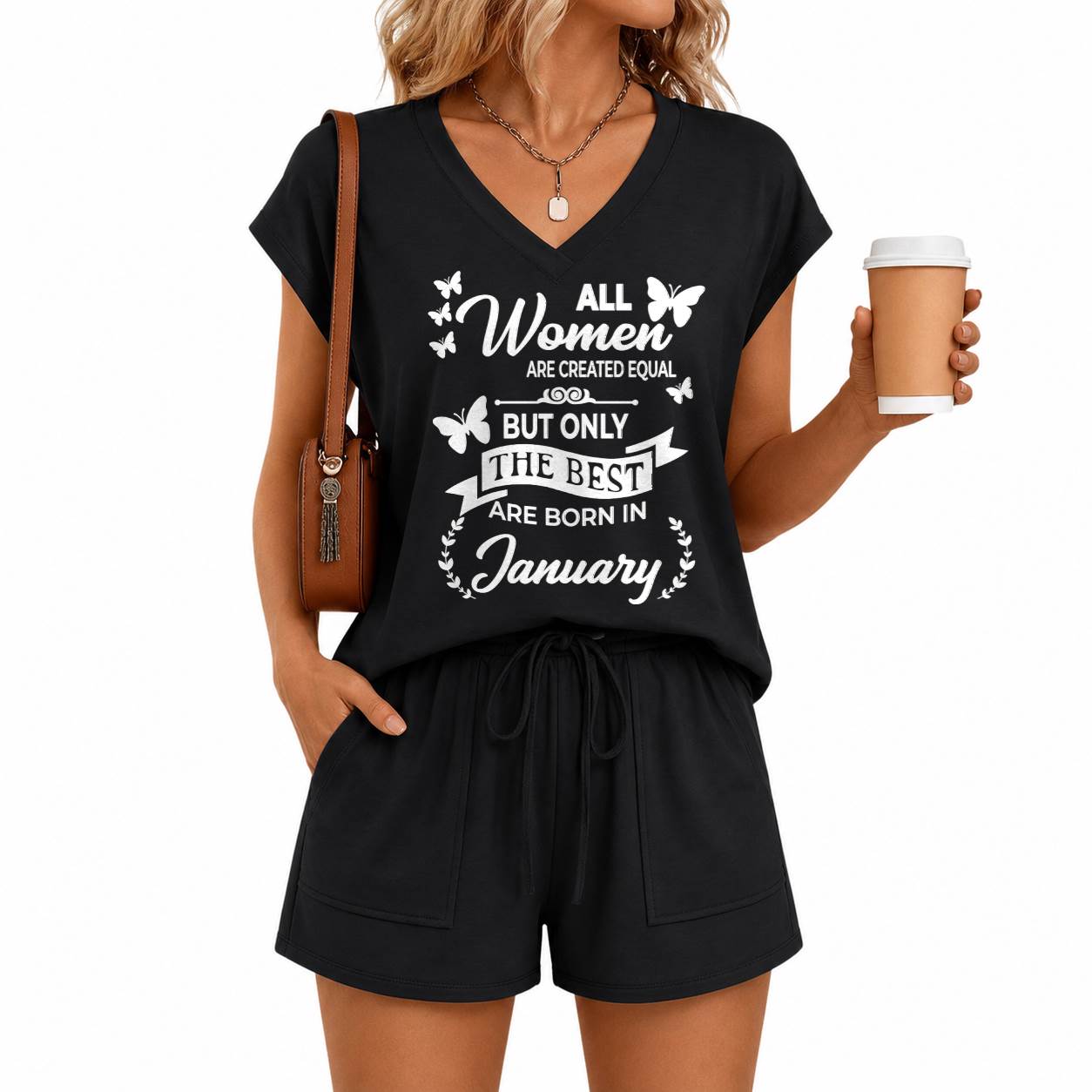 JANUARY - V-NECK SHORT SET W02 -  FOR WOMEN - TLEE01 (SKU2607-125-01)