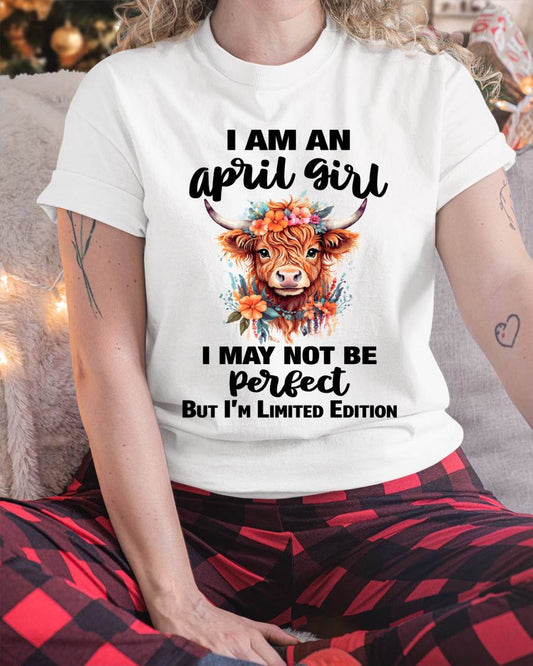 APRIL GIRL FLORAL HIGHLAND COW TEE - FOR WOMEN - TLEE04 (SKU2607-278-04)