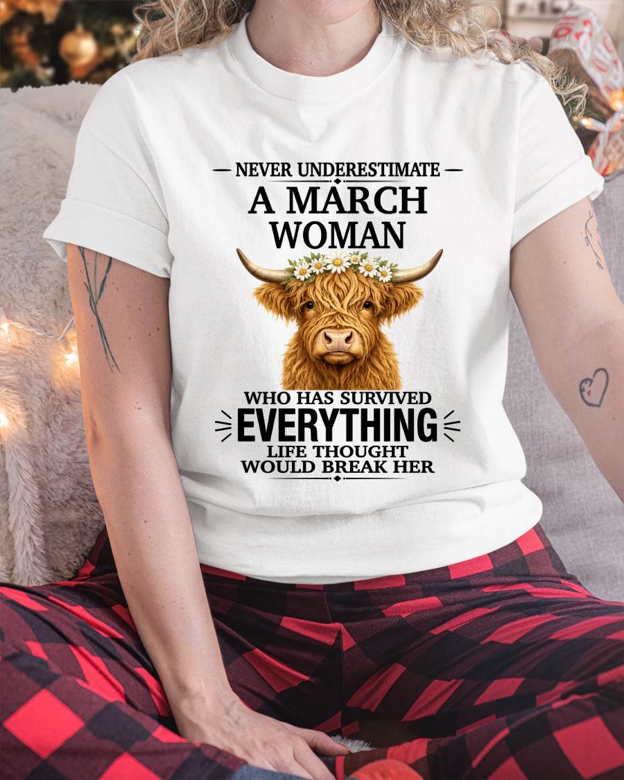 MARCH WOMAN HIGHLAND COW SHIRT - FOR WOMEN - TLEE03 (SKU2606-158-03)