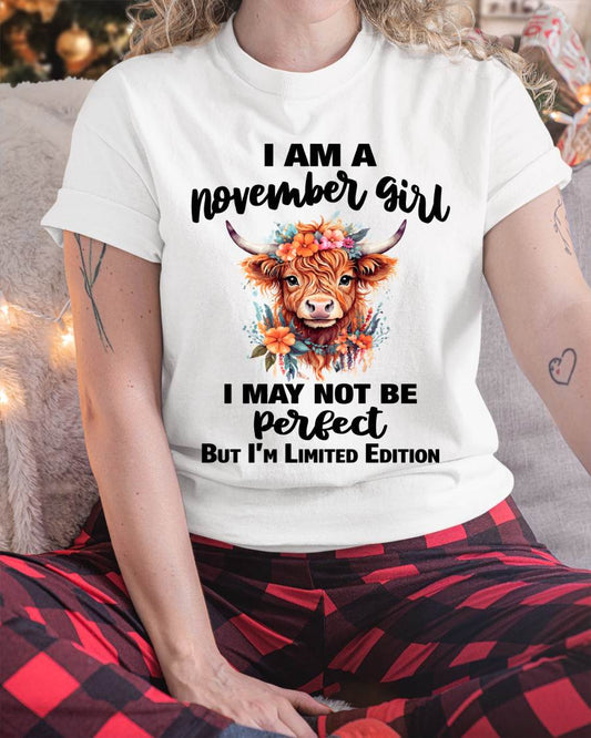 NOVEMBER GIRL FLORAL HIGHLAND COW TEE - FOR WOMEN - TLEE11 (SKU2607-278-11)