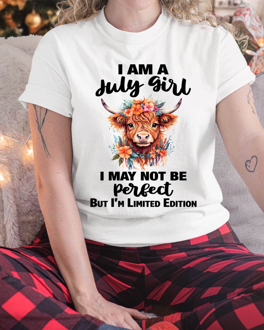 JULY GIRL FLORAL HIGHLAND COW TEE - FOR WOMEN - TLEE07 (SKU2607-278-07)