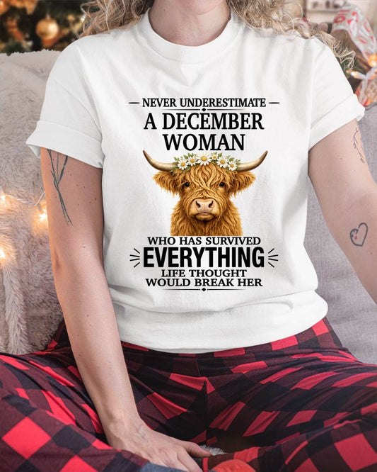 DECEMBER WOMAN HIGHLAND COW SHIRT - FOR WOMEN - TLEE12 (SKU2606-158-12)