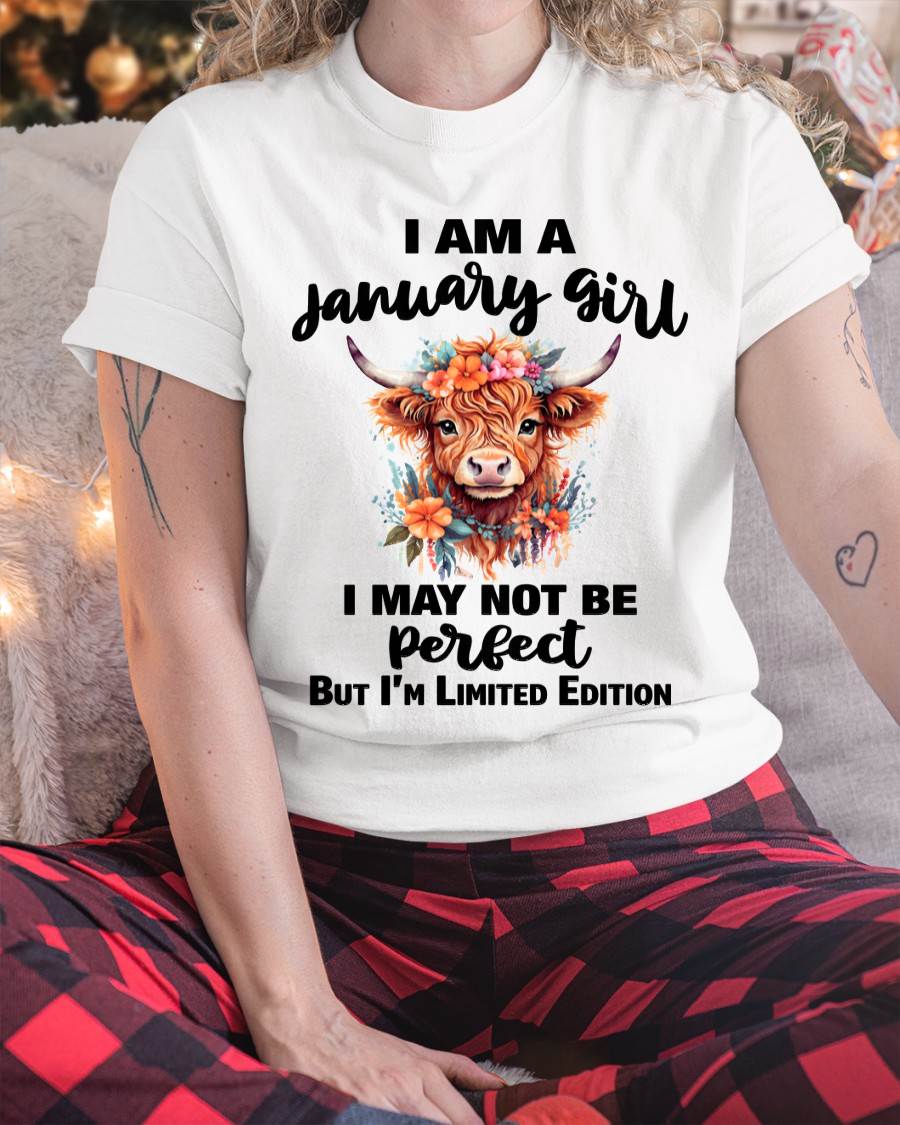 JANUARY GIRL FLORAL HIGHLAND COW TEE - FOR WOMEN - TLEE01 (SKU2607-278-01)